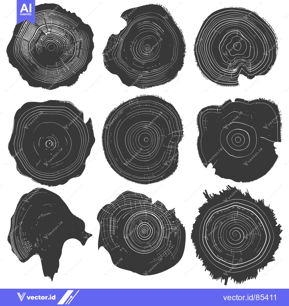 Premium Vector of Nine Detailed Black and White Tree Ring Cross-Sections