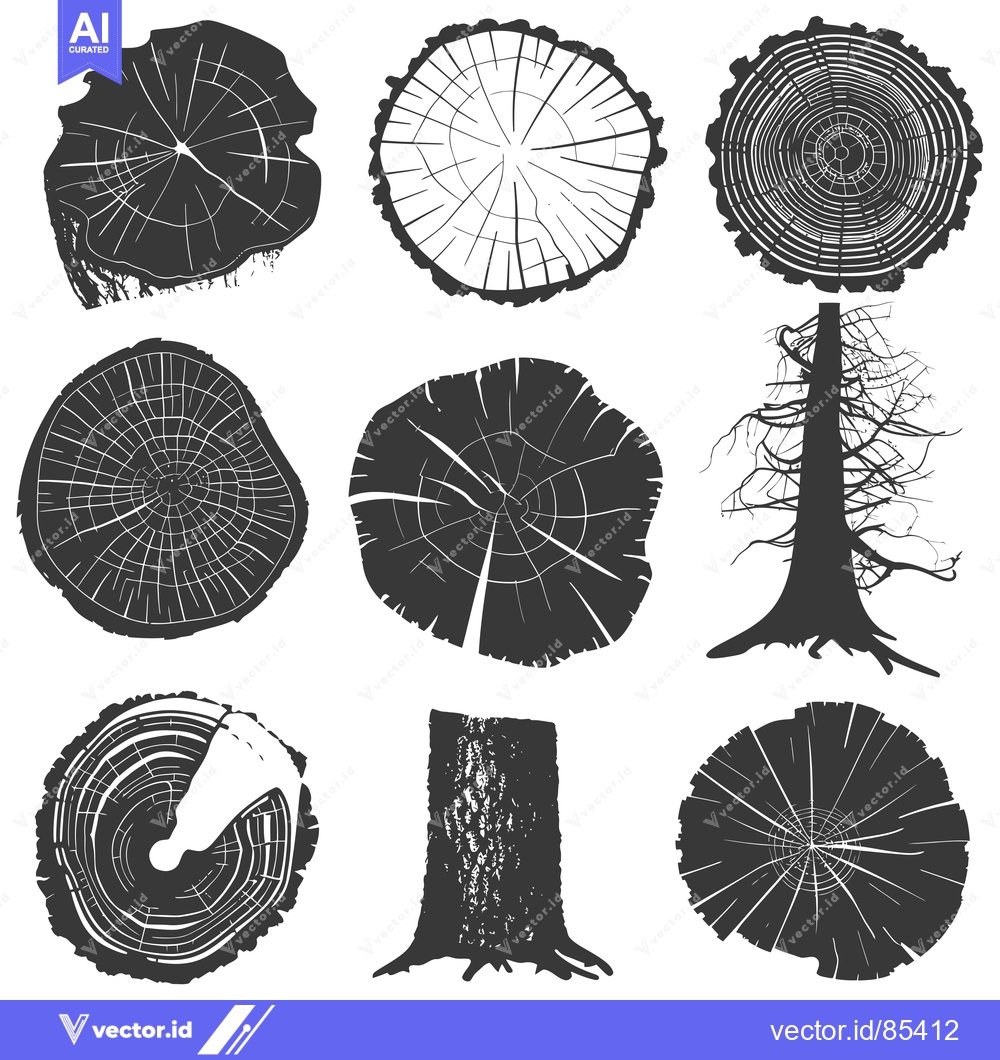 Premium Vector dari A collection of black and white illustrations of tree trunks and cross