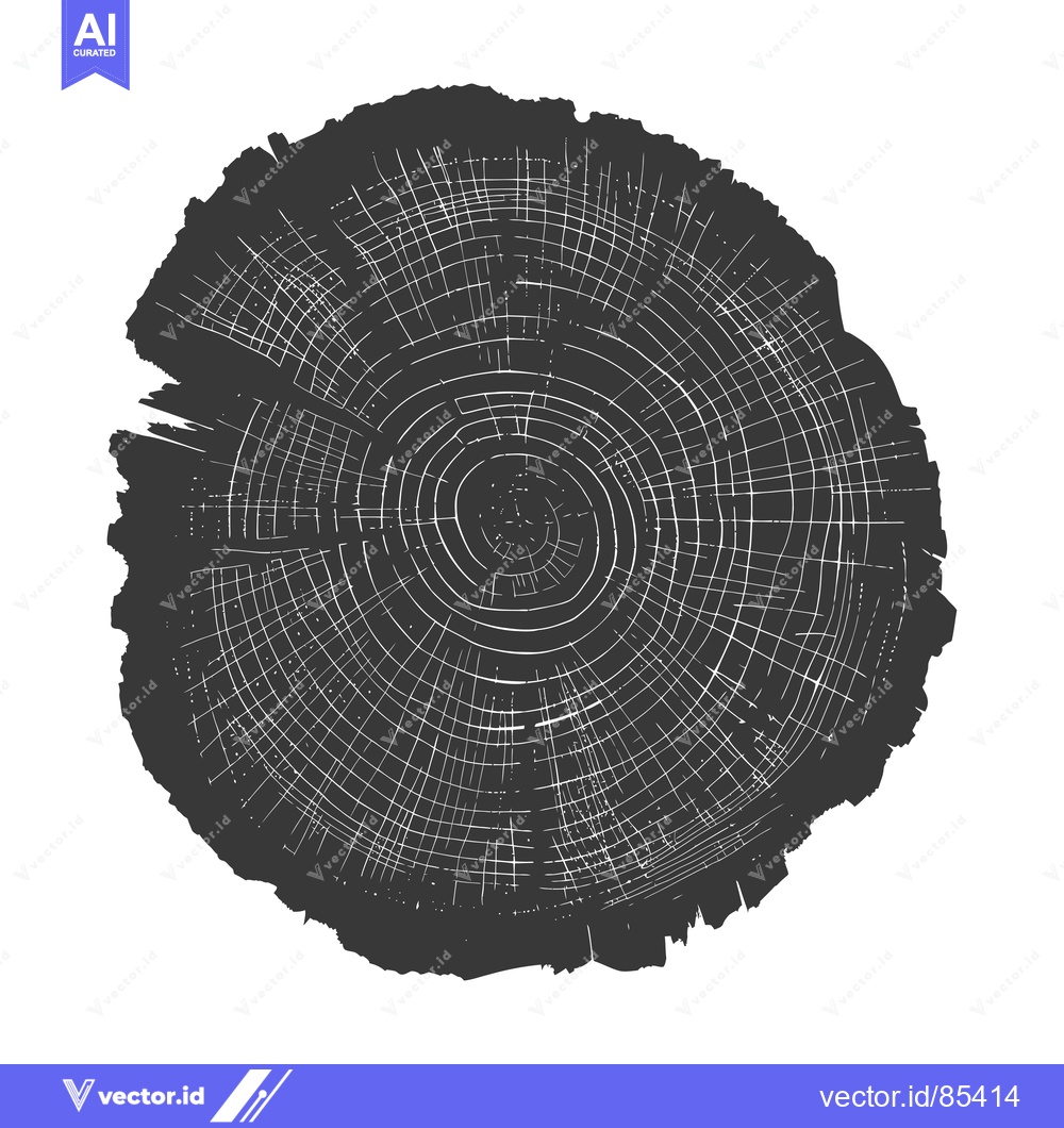 Premium Vector of A detailed black and white drawing of a tree trunk cross-section with