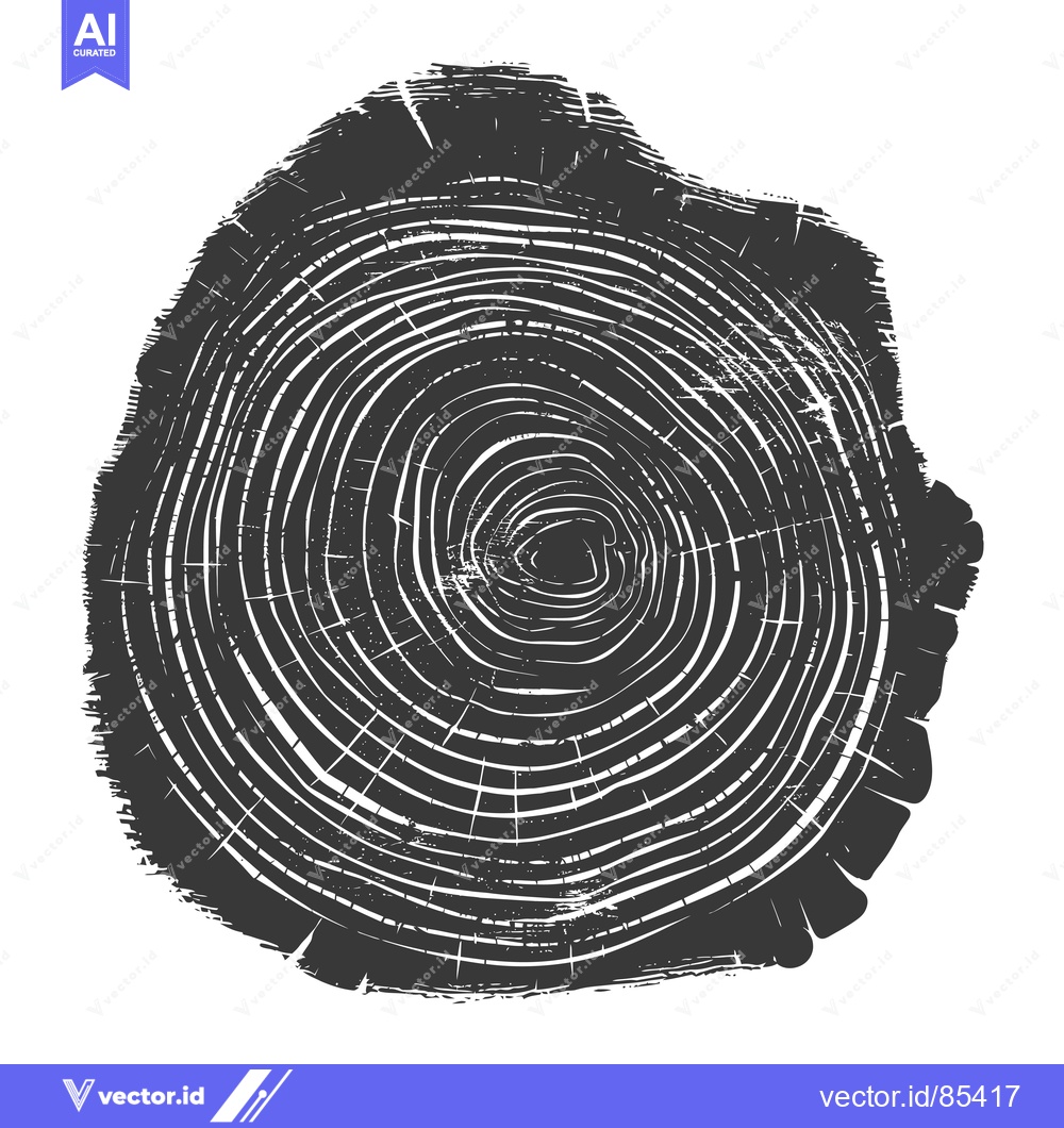 Premium Vector dari Black and White Grunge Illustration of a Tree Trunk Cross Section