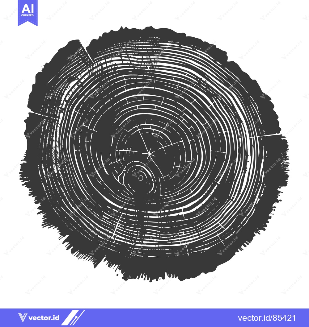 Premium Vector dari Black and White Detailed Illustration of a Tree Trunk Cross-Section