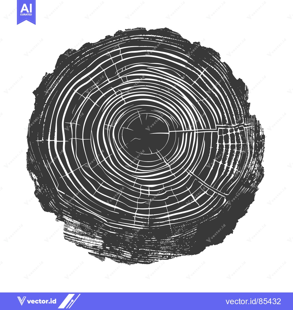Premium Vector of Black and White Illustration of a Tree Trunk Cross Section