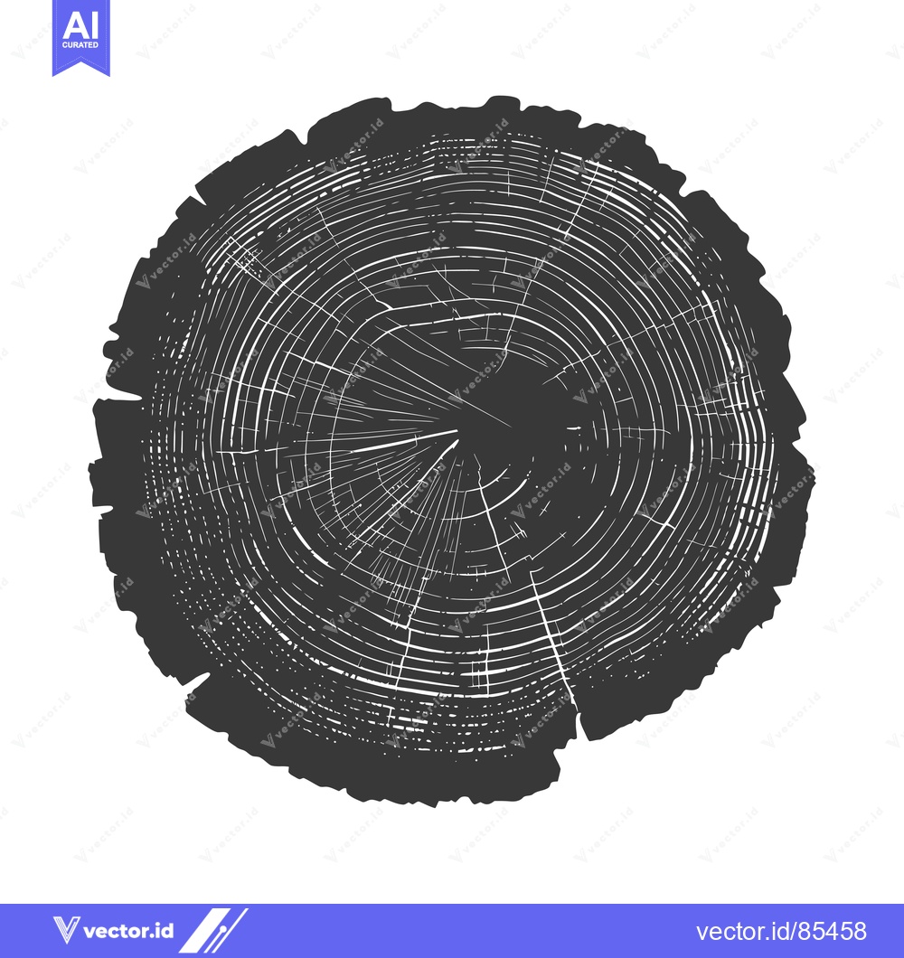 Premium Vector dari Black and White Cross-Section of a Tree Trunk with Visible Growth Ring
