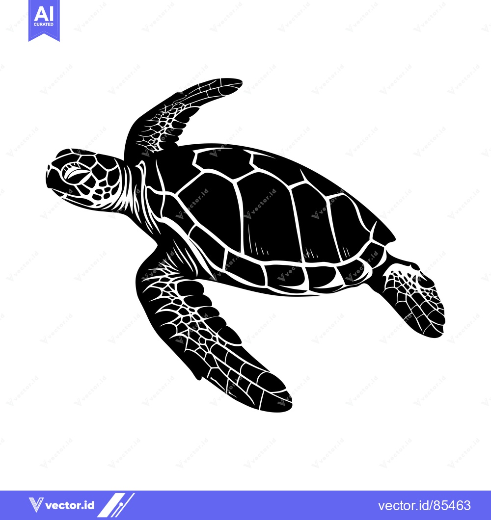 Premium Vector dari Black and White Silhouette of a Sea Turtle Swimming