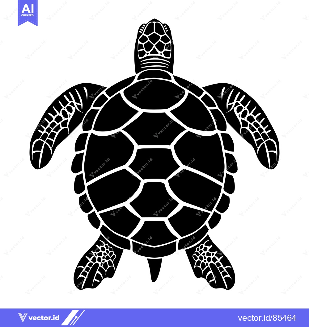 Premium Vector of Black and White Silhouette of a Sea Turtle from Above