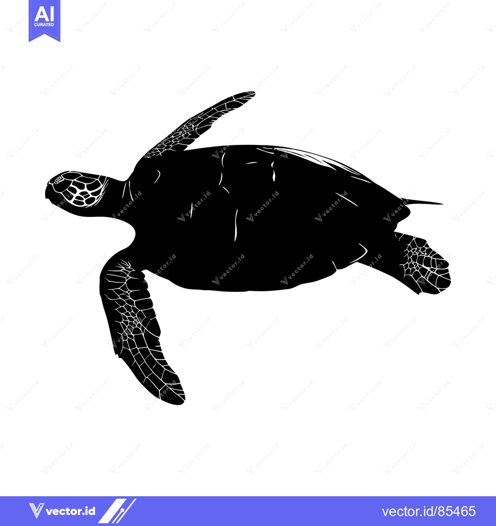 Premium Vector dari Black and White Silhouette of a Sea Turtle Swimming