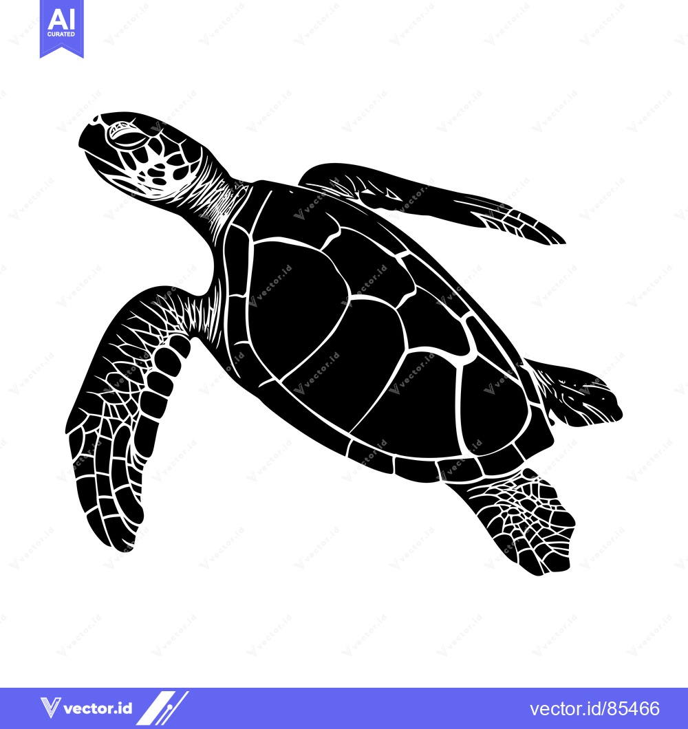 Premium Vector of Black and White Silhouette of a Sea Turtle Swimming