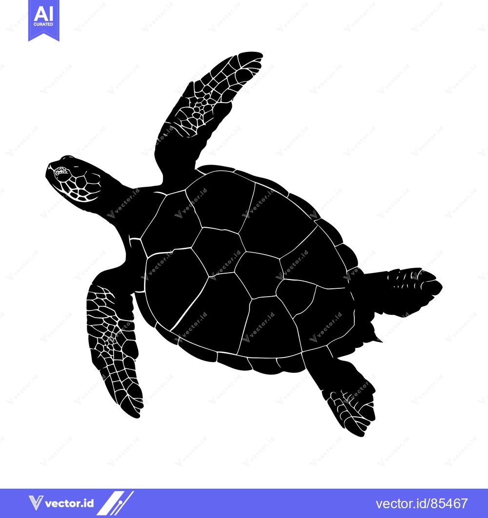Premium Vector dari Black and white silhouette of a sea turtle swimming