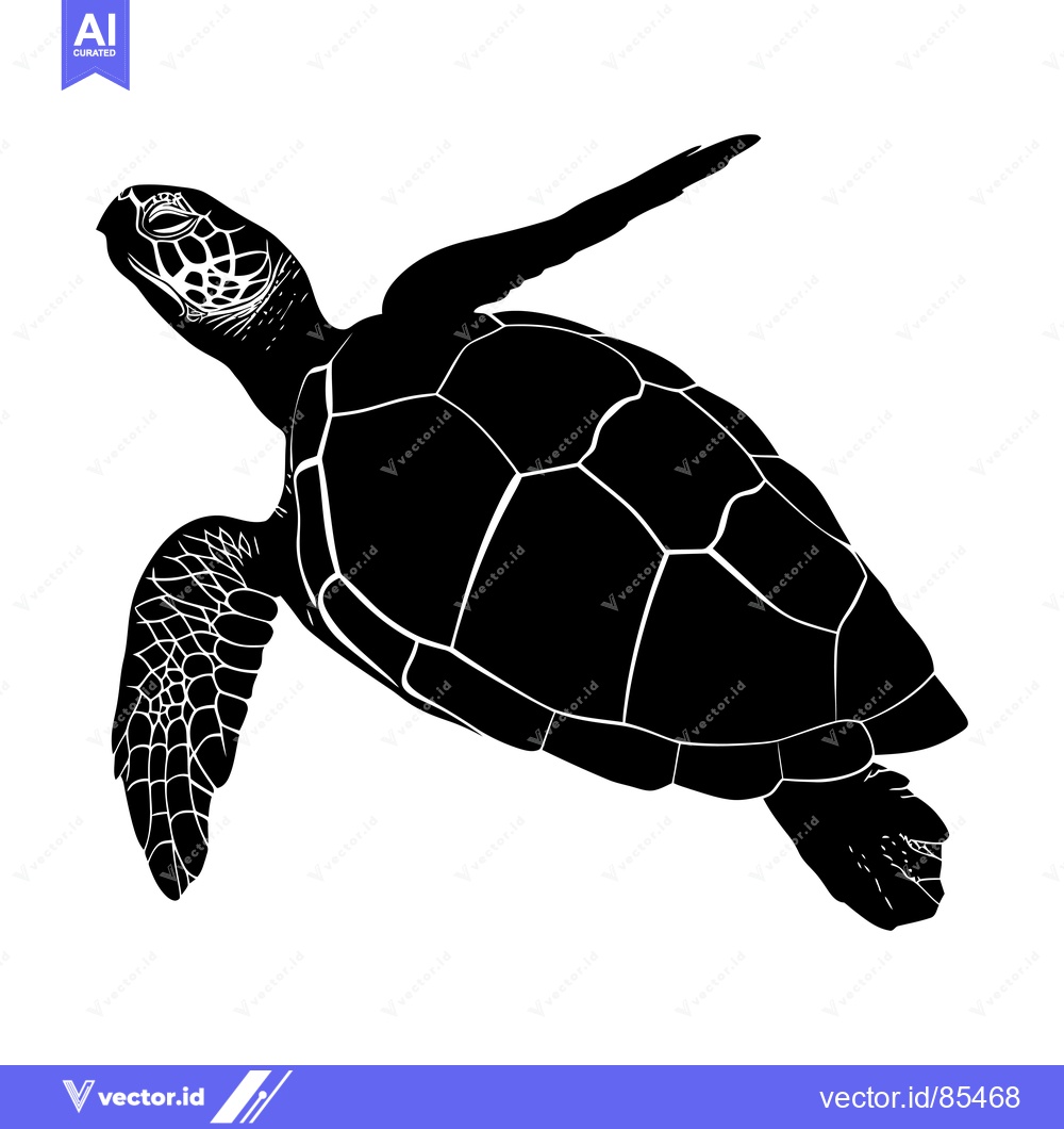 Premium Vector of Black and white silhouette of a sea turtle swimming