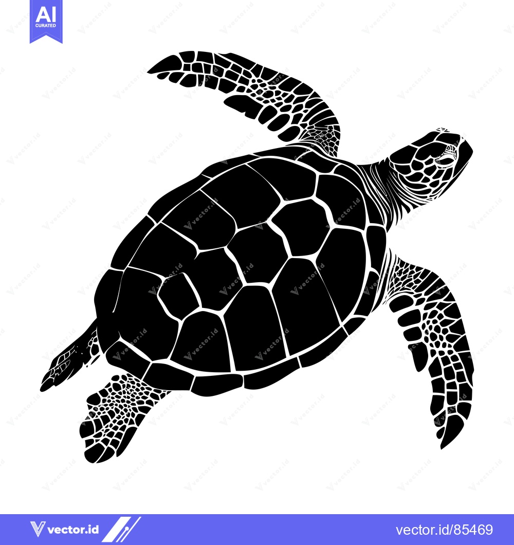 Premium Vector dari Black and White Silhouette of a Sea Turtle