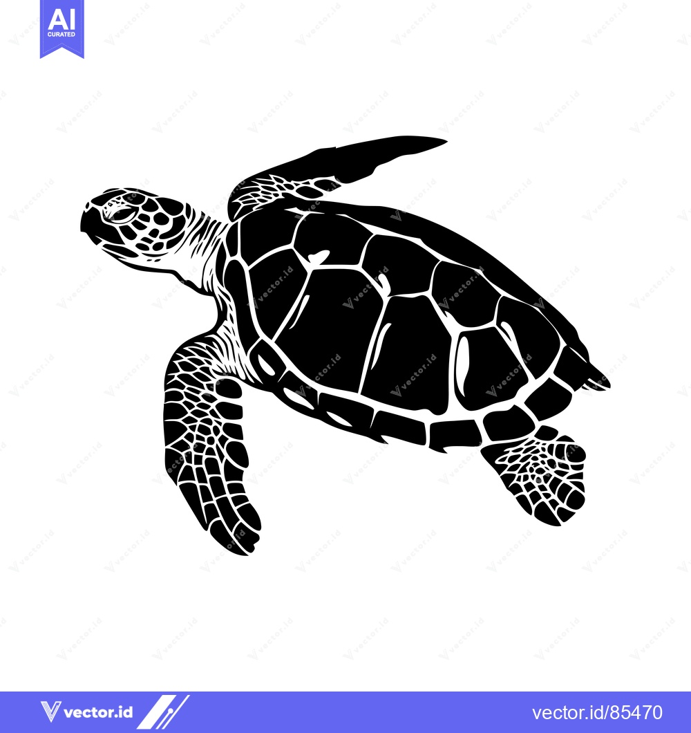 Premium Vector of Black and White Silhouette of a Sea Turtle Swimming