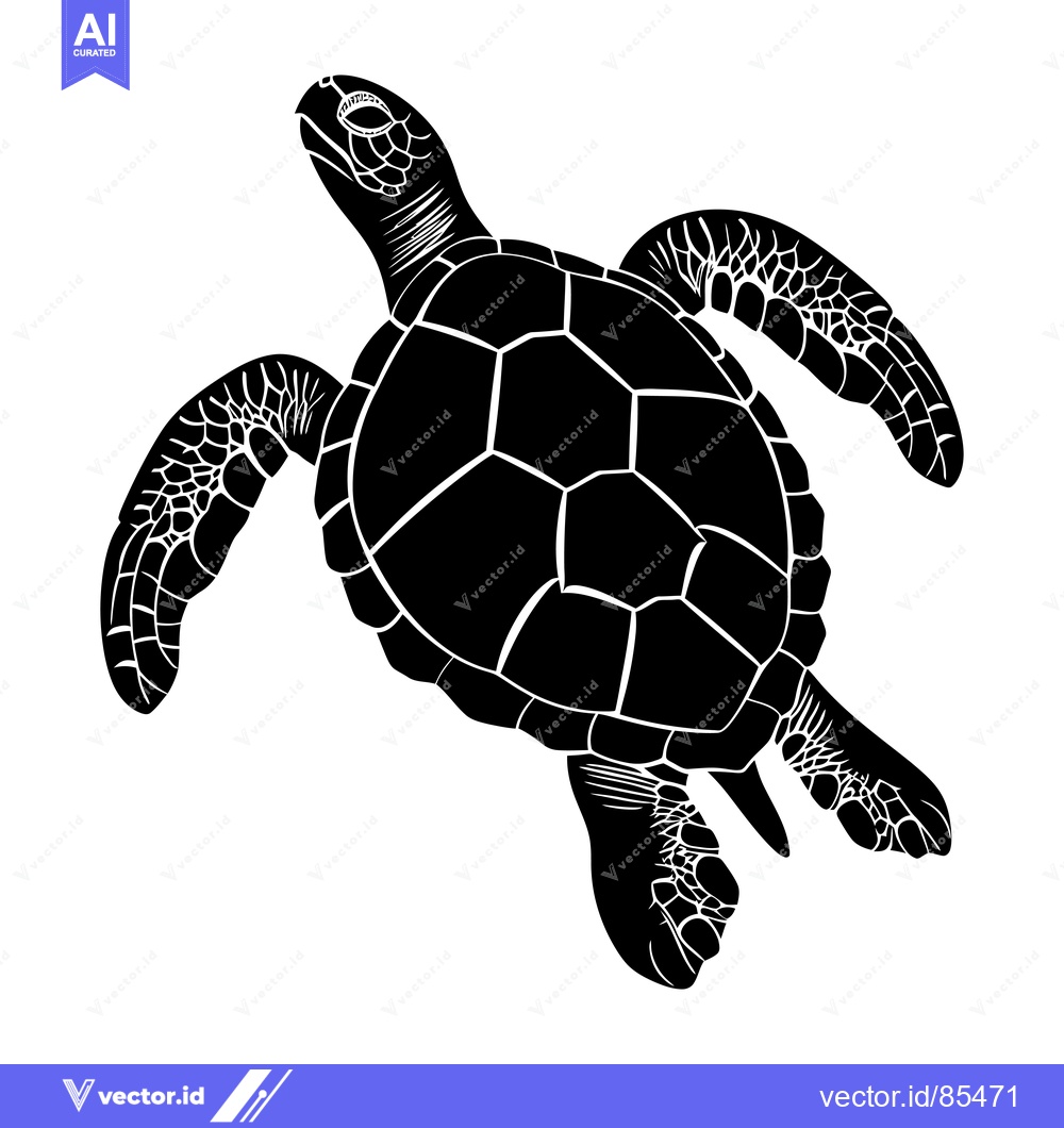 Premium Vector of Black and White Silhouette of a Sea Turtle Swimming
