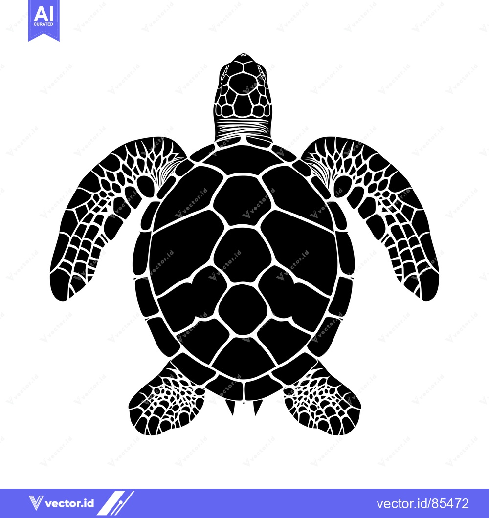 Premium Vector dari Black and White Silhouette of a Sea Turtle from Above