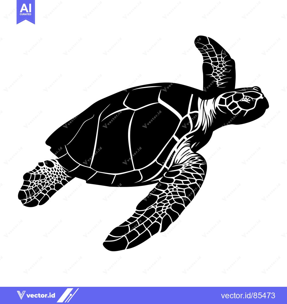 Premium Vector of Black and White Silhouette of a Sea Turtle Swimming