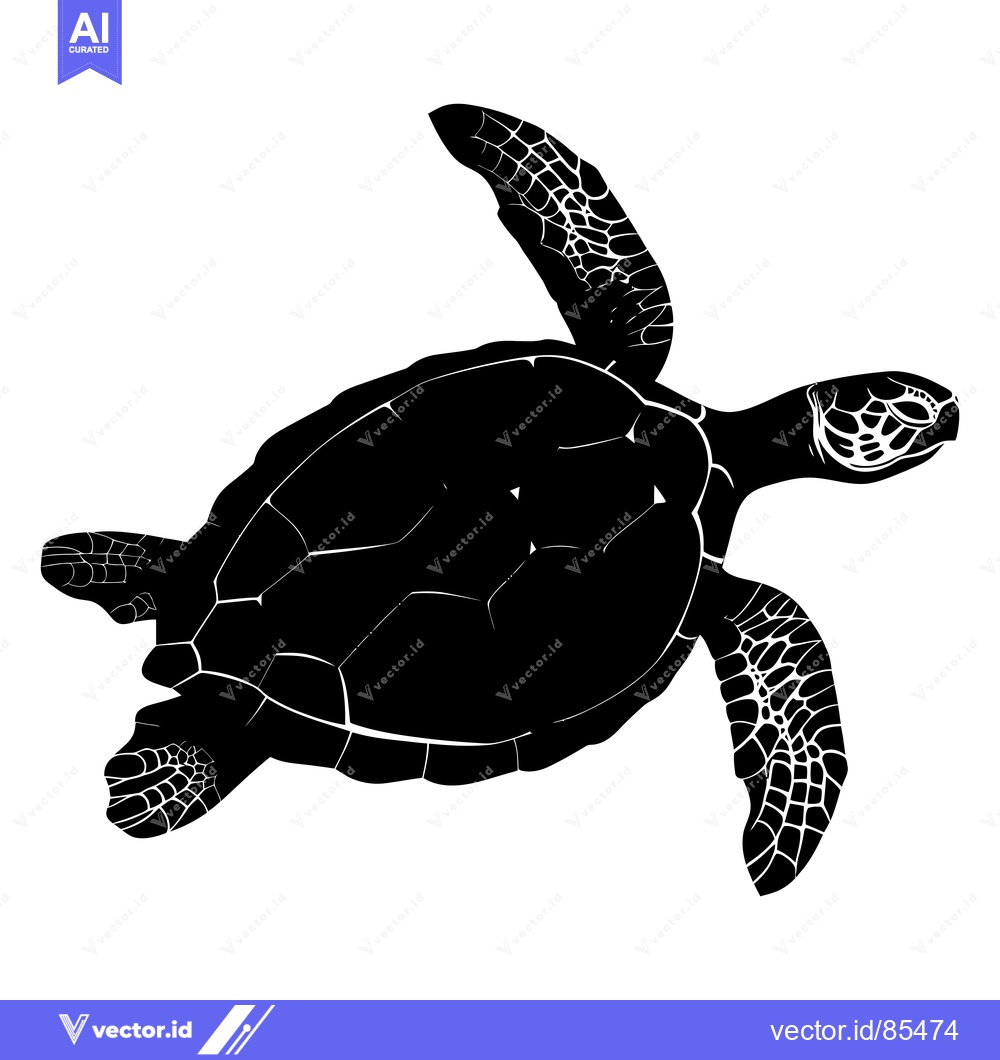 Premium Vector of Black and White Silhouette of a Sea Turtle