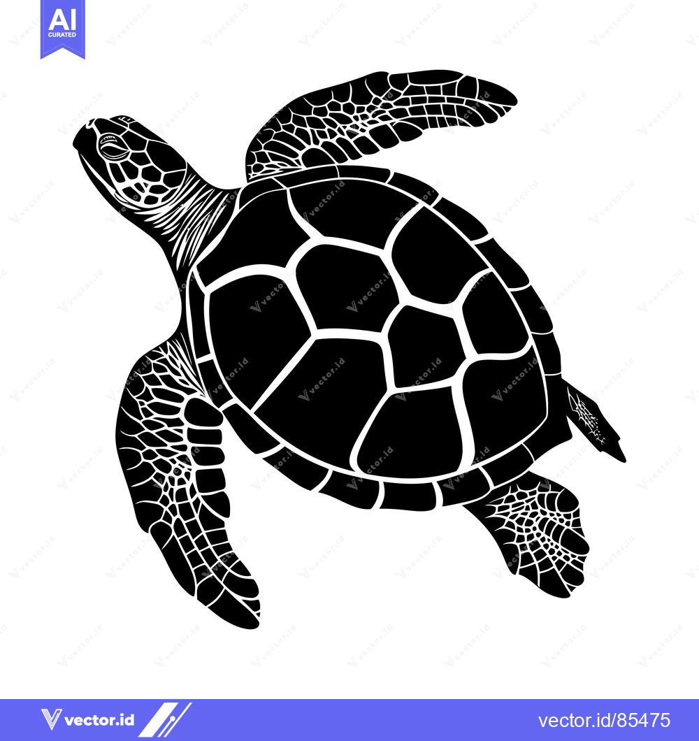 Premium Vector dari Black and White Silhouette of a Sea Turtle Swimming
