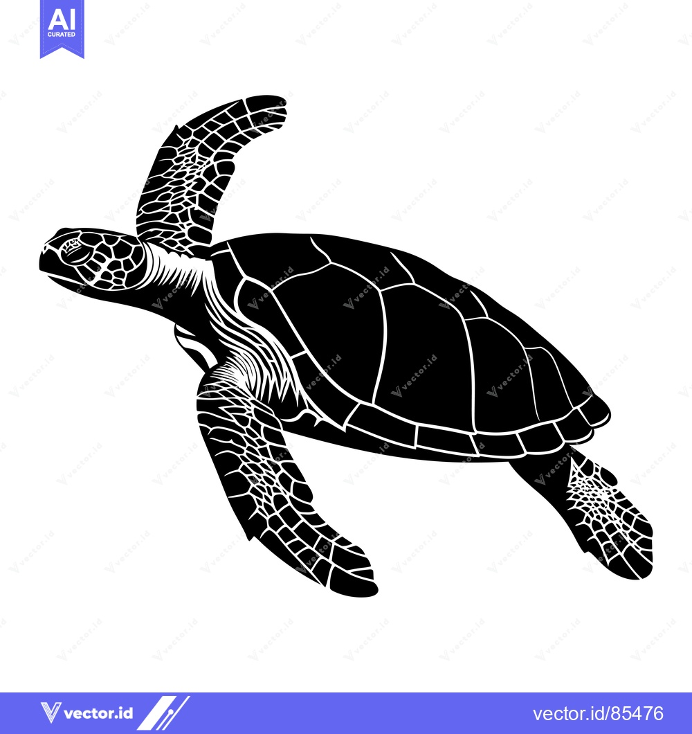 Premium Vector dari Black and White Silhouette of a Swimming Sea Turtle
