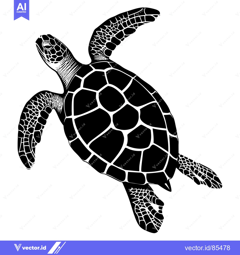 Premium Vector of Black and White Silhouette of a Sea Turtle Swimming