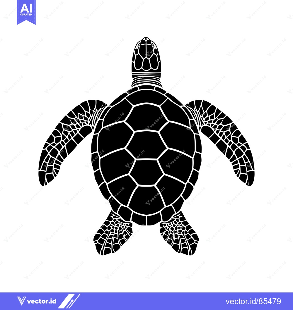 Premium Vector of Black Silhouette of a Sea Turtle with Detailed Shell and Flippers