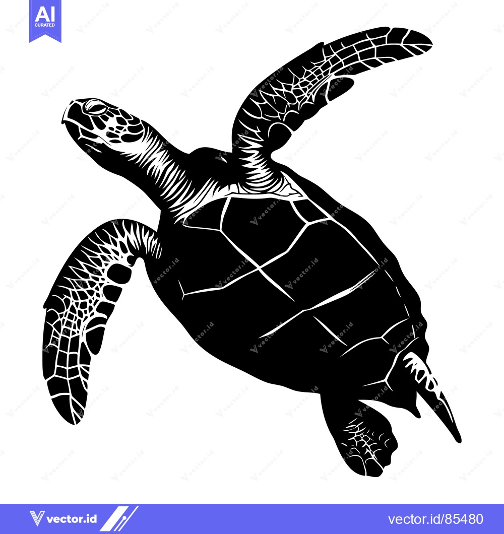 Premium Vector dari Black and White Silhouette of a Sea Turtle Swimming