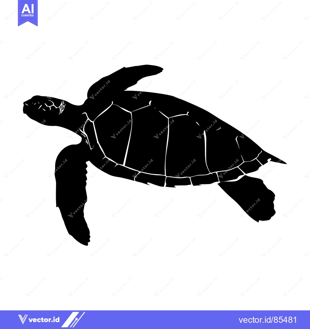 Premium Vector dari Black and White Silhouette of a Sea Turtle Swimming