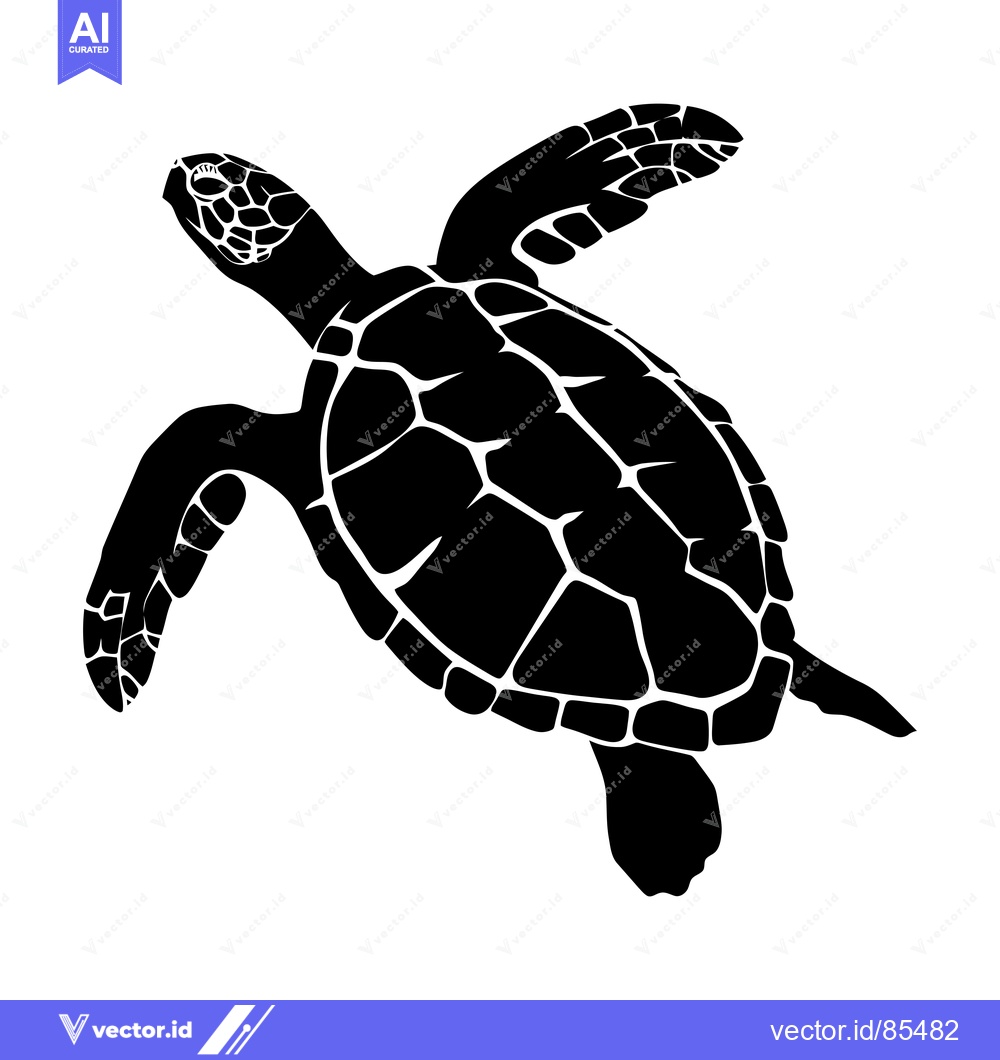 Premium Vector of Black and White Silhouette of a Turtle Swimming