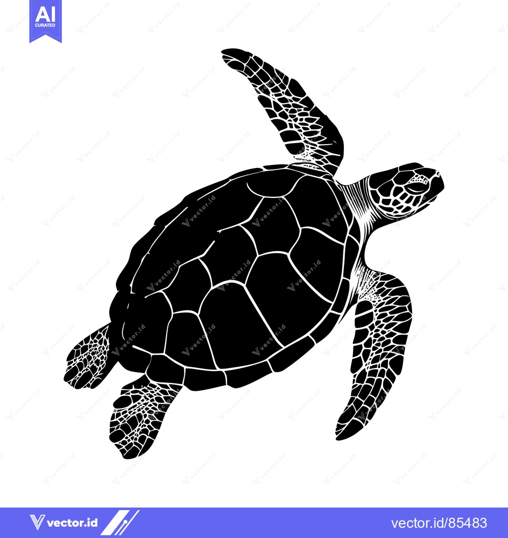 Premium Vector dari Black Silhouette of a Sea Turtle Swimming