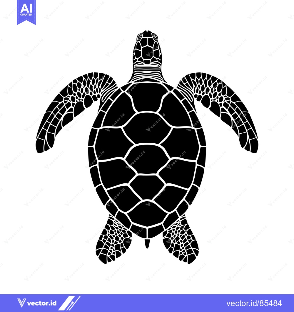 Premium Vector of Black and White Silhouette of a Sea Turtle Viewed From Above
