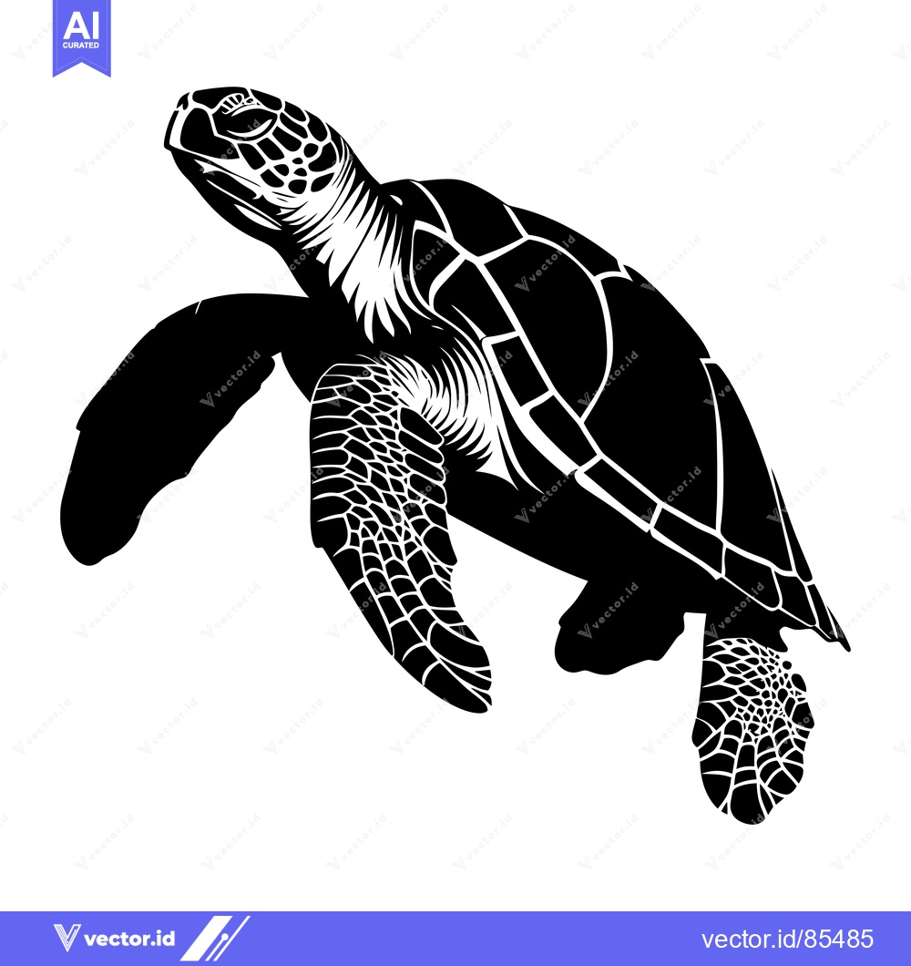 Premium Vector of Black and White Silhouette of a Sea Turtle Swimming