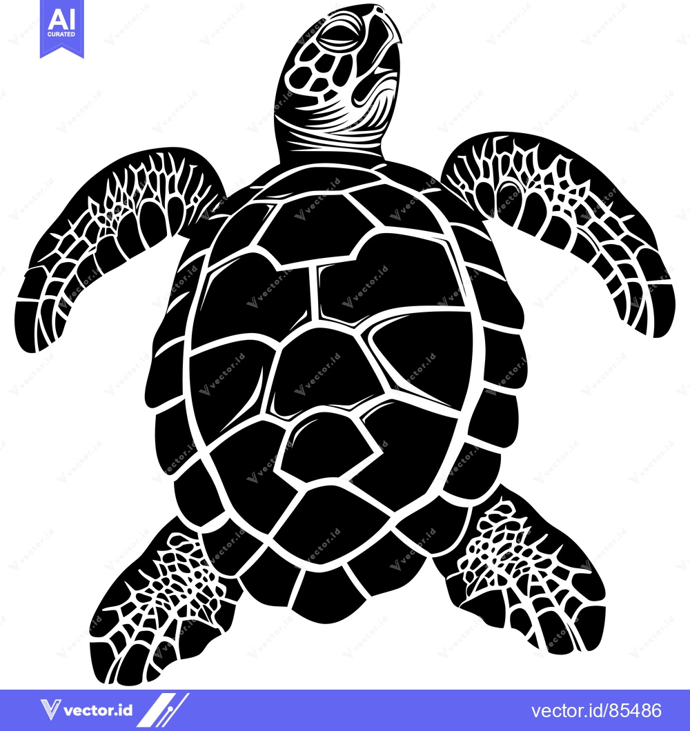 Premium Vector dari Black and White Silhouette of a Sea Turtle