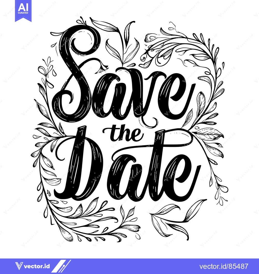 Premium Vector dari Hand-drawn Save the Date with Floral Wreath