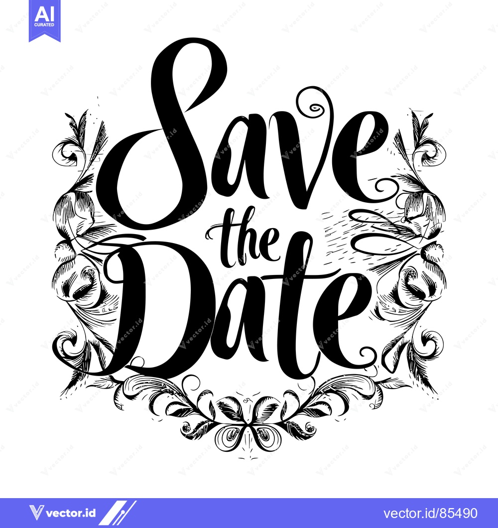 Premium Vector dari Save the Date Calligraphy with Ornamental Border
