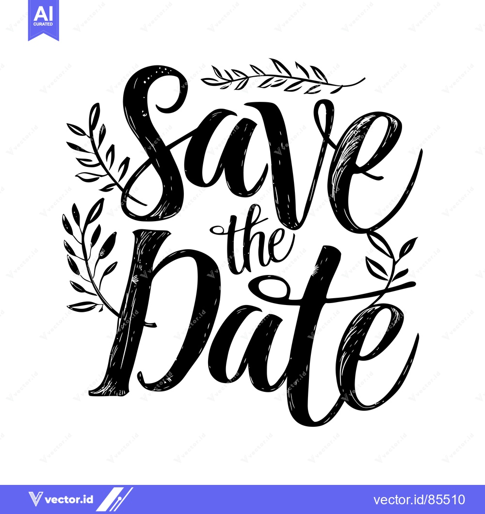 Premium Vector dari Handwritten "Save the Date" with Decorative Floral Elements