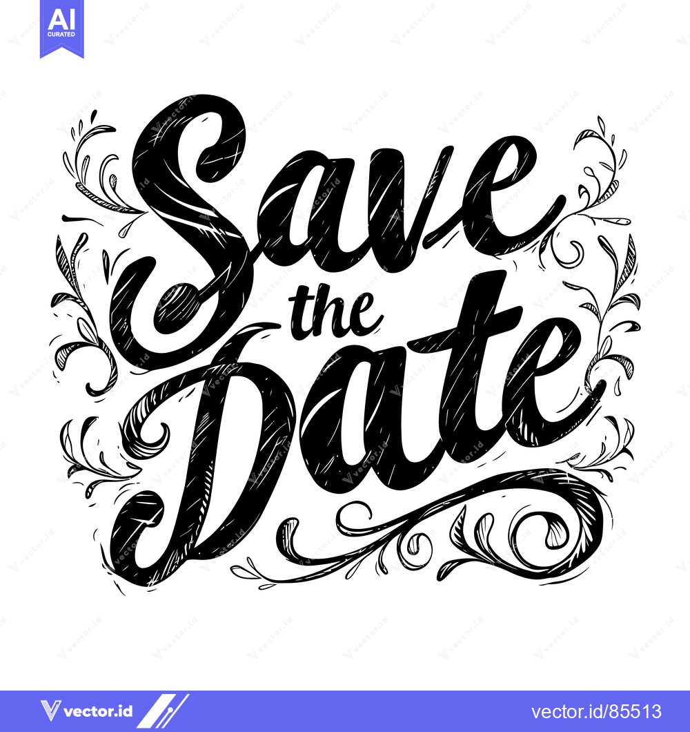 Premium Vector dari Hand-Drawn Script "Save the Date" with Flourishes