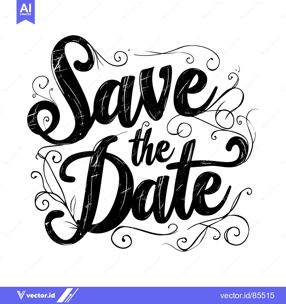 Premium Vector dari Hand-Drawn Calligraphy "Save the Date" with Decorative Swirls