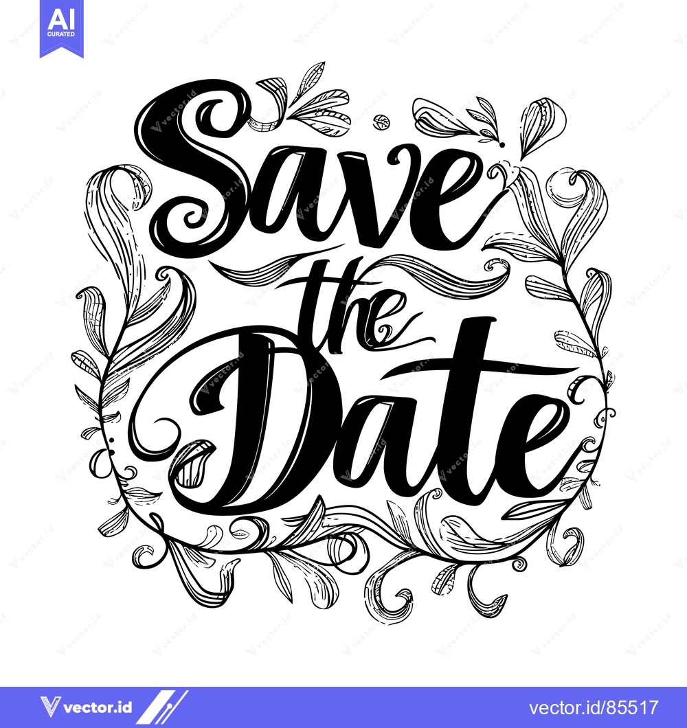 Premium Vector dari Save the Date Floral Hand-Lettered Design