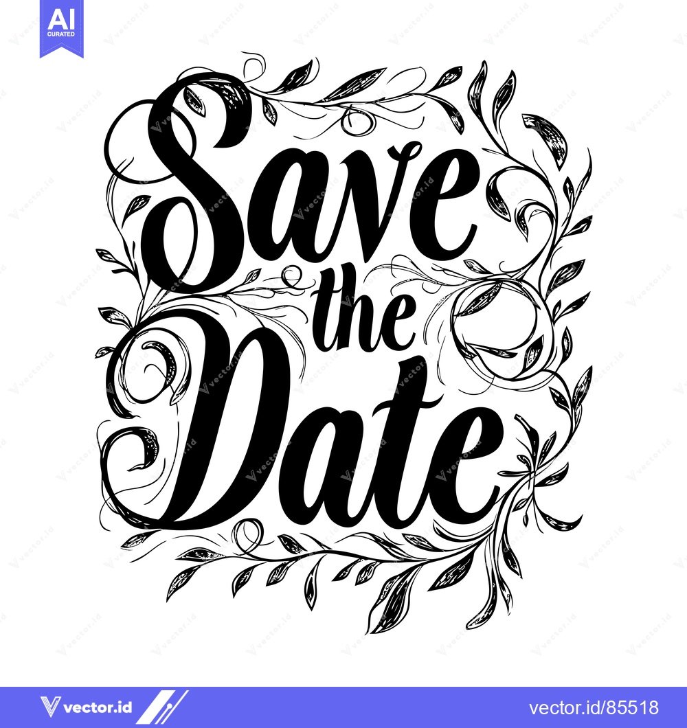 Premium Vector of Hand-drawn calligraphy "Save the Date" surrounded by floral elements