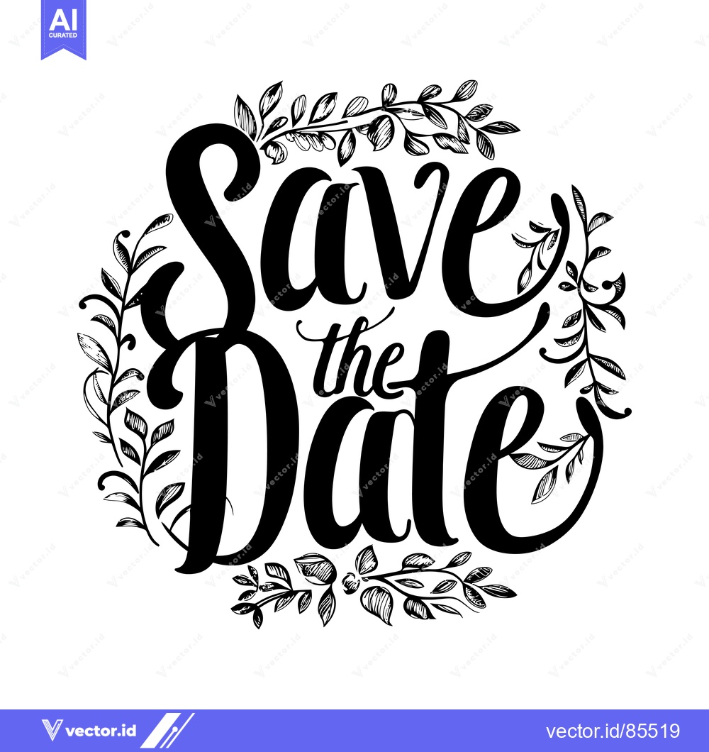Premium Vector of Hand-drawn floral wreath with "Save the Date" text