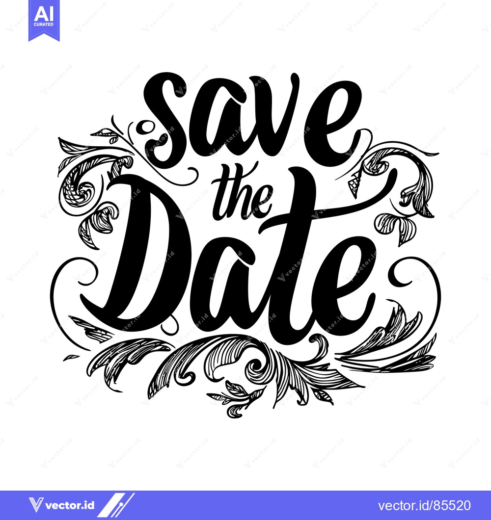 Premium Vector dari Hand-drawn "Save the Date" lettering with decorative floral elements