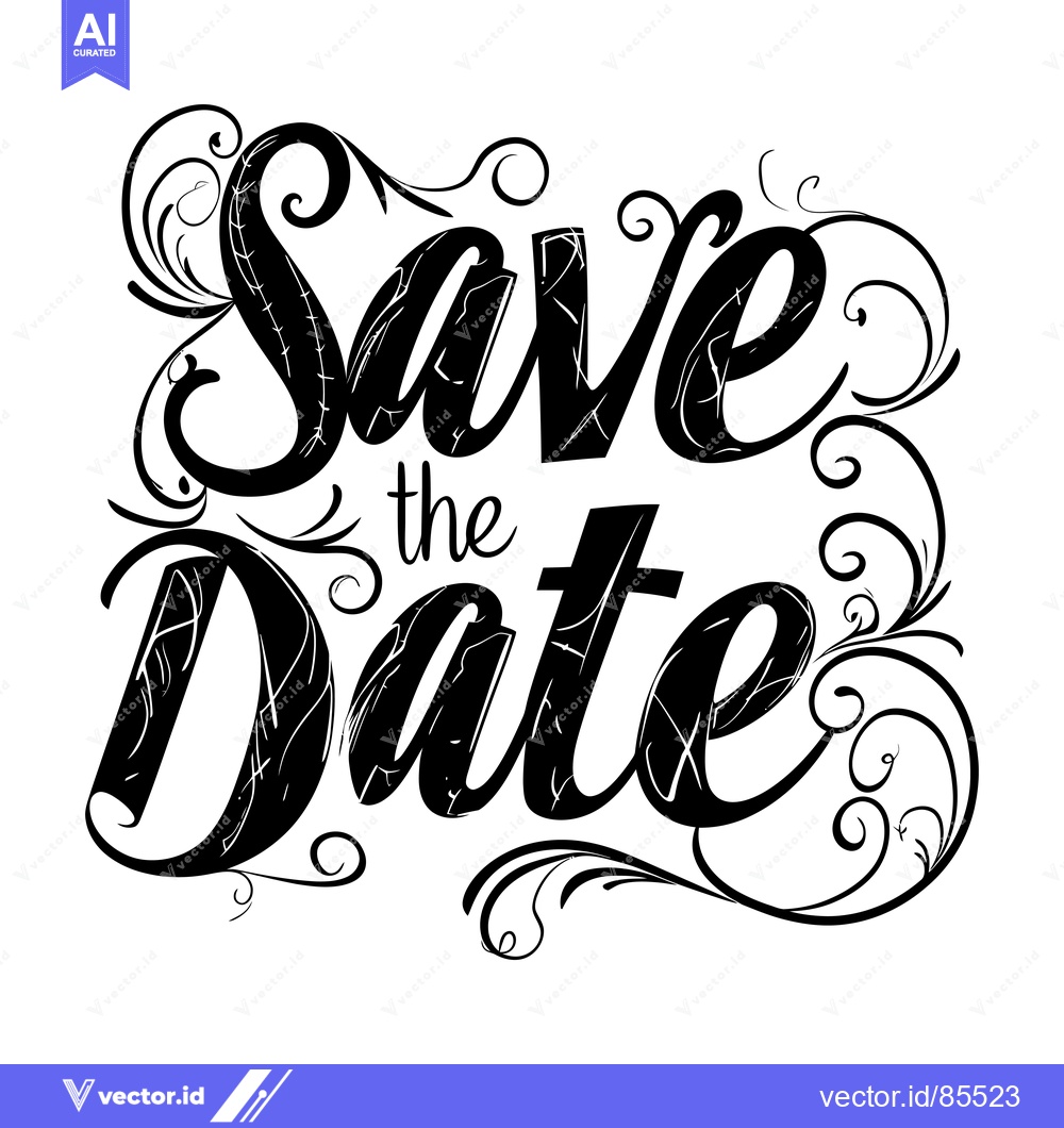 Premium Vector dari Black and White Stylized Save the Date Text with Floral Design