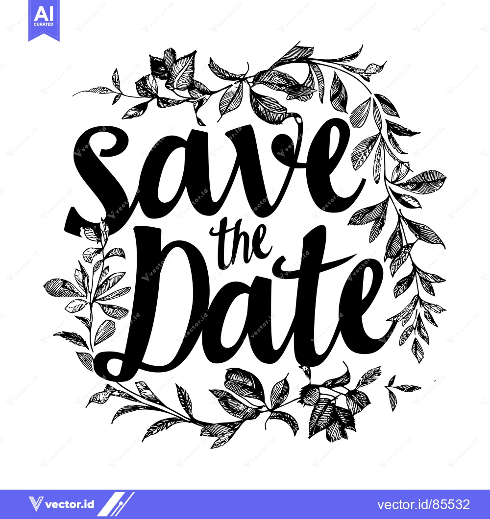 Premium Vector dari Hand-drawn floral wreath with "Save the Date" inscription