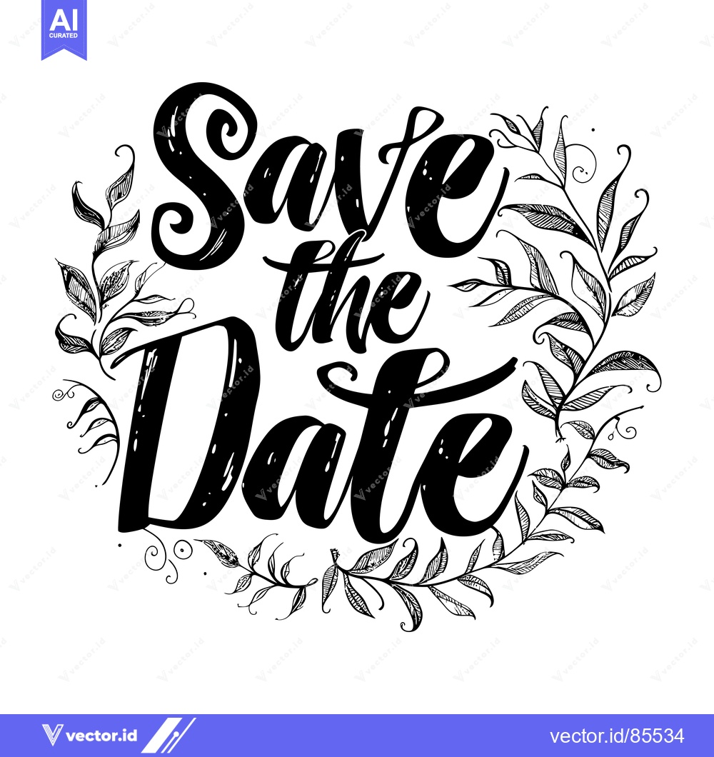 Premium Vector dari Hand-Drawn Floral Wreath with "Save the Date" Text