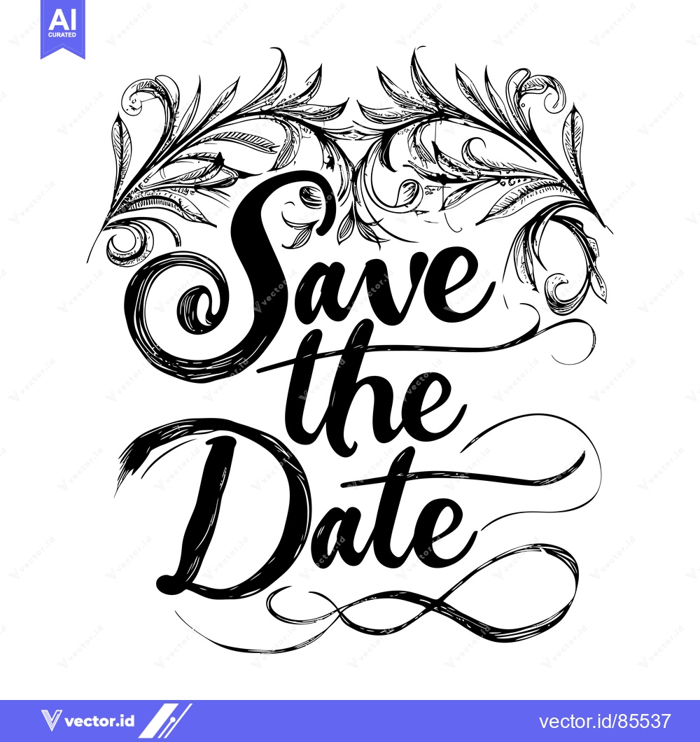Premium Vector of Hand-Drawn "Save the Date" with Ornamental Swirls