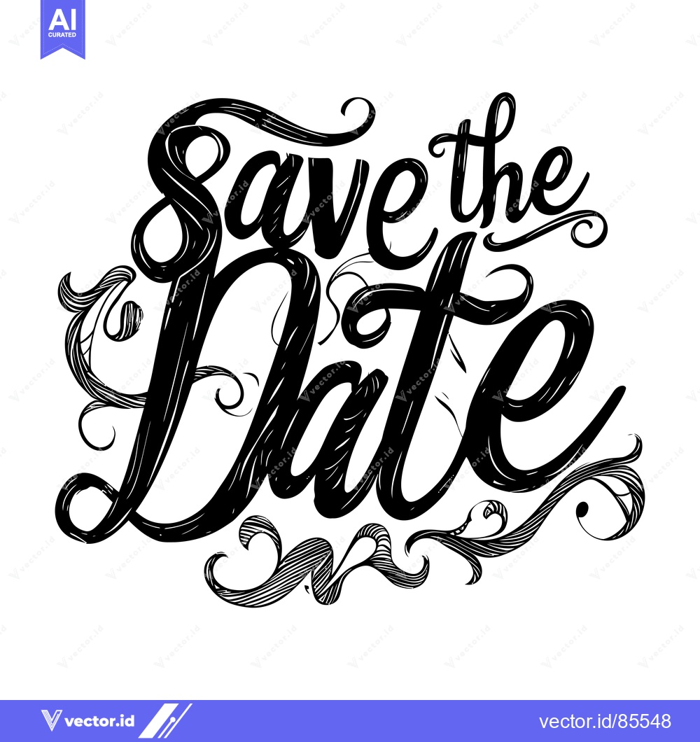 Premium Vector dari Hand-Drawn Calligraphy of Save the Date with Swirls