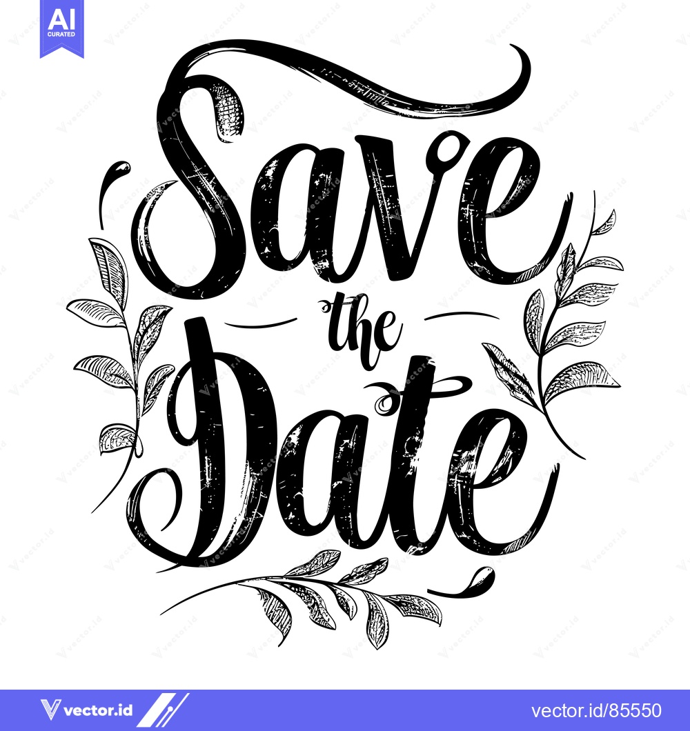 Premium Vector of Handwritten "Save the Date" with Floral Decorations