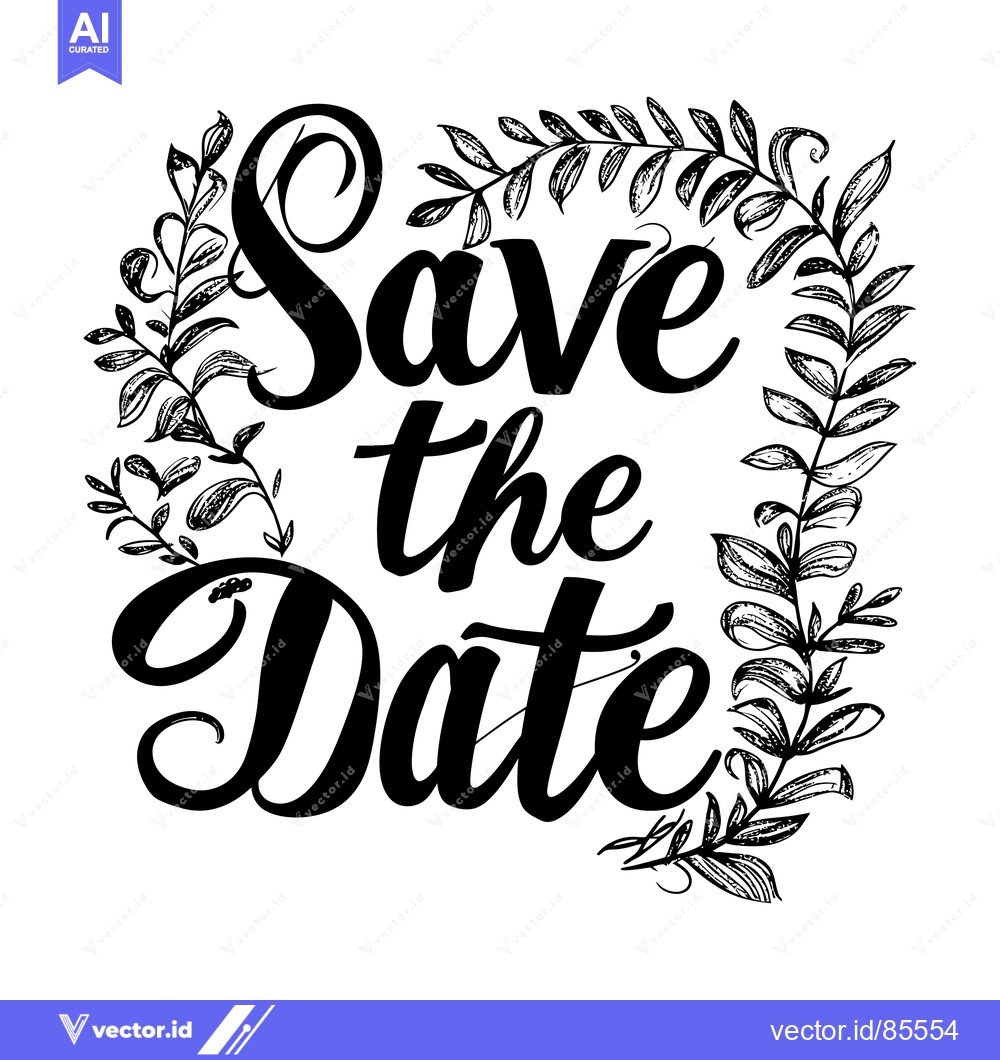 Premium Vector of Hand-Drawn "Save the Date" Text Surrounded by Floral Wreath