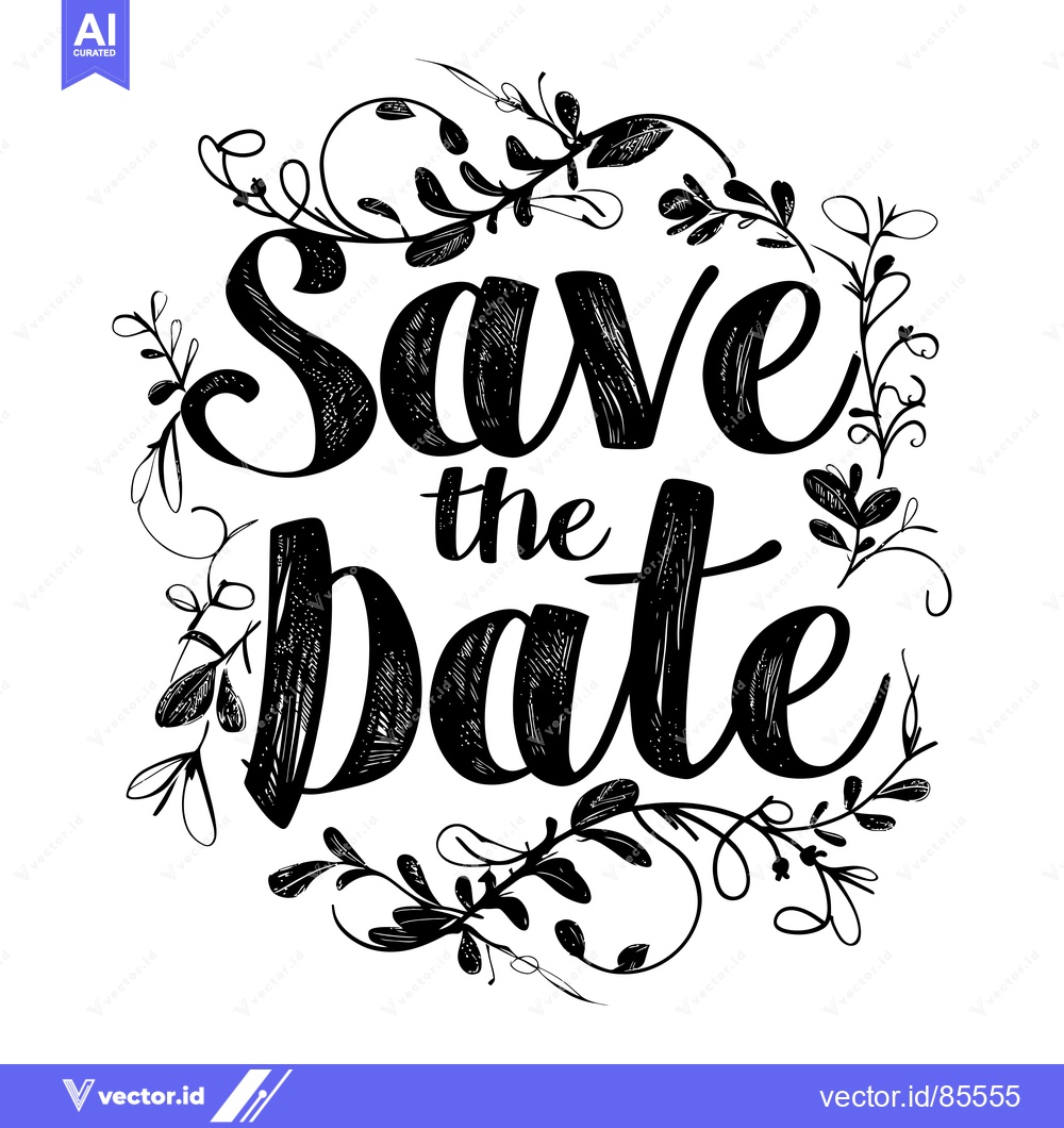Premium Vector dari Hand-drawn Floral Wreath with "Save the Date" Inscription