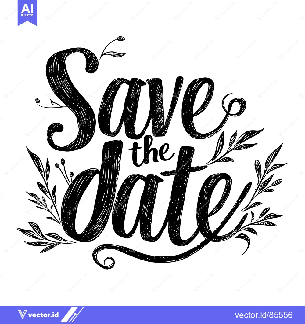 Premium Vector of Hand-drawn Calligraphy "Save the Date" with Floral Decorations