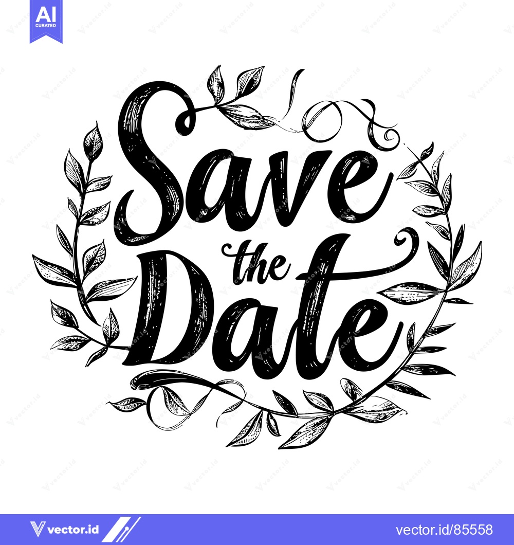 Premium Vector dari Hand-drawn "Save the Date" with Floral Wreath