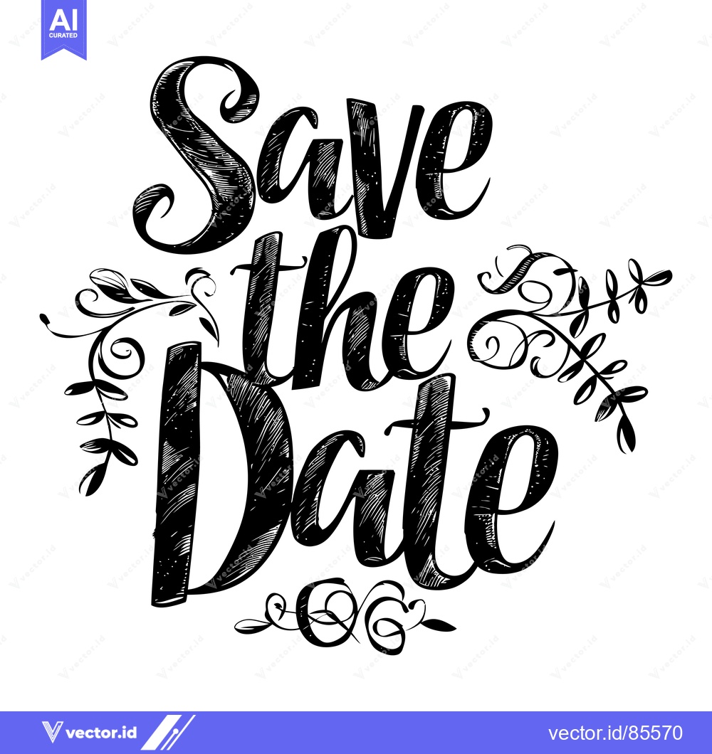 Premium Vector dari Hand-Drawn Calligraphy "Save the Date" with Floral Elements